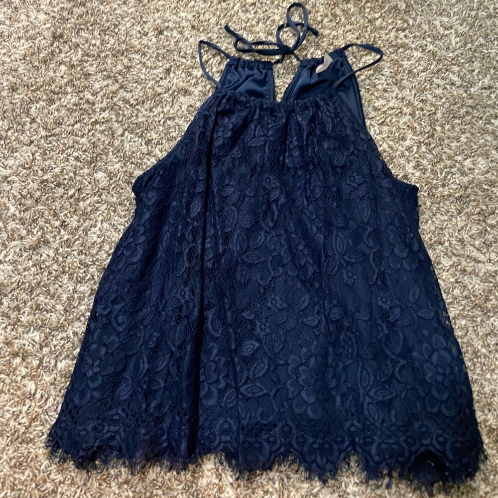 Navy Blue Lace Halter Top
